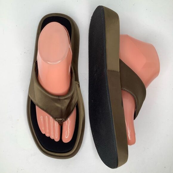 Zara Brown Satin Textile Low Platform Thong Flip Flop Women’s Sandals Sz 10.5 - Picture 2 of 10